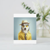 Husky trägt gelben Anzug, Hut, Sonnenbrille Postkarte (Stehend Vorderseite)