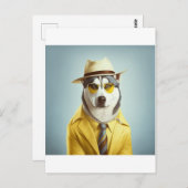 Husky trägt gelben Anzug, Hut, Sonnenbrille Postkarte (Vorne/Hinten)