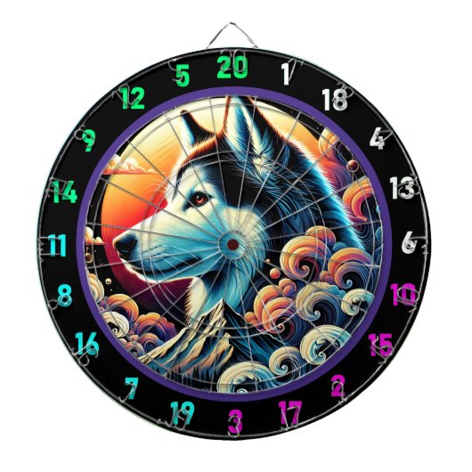 Husky Twilight Mountain Wall Design Dartscheibe (vorne)