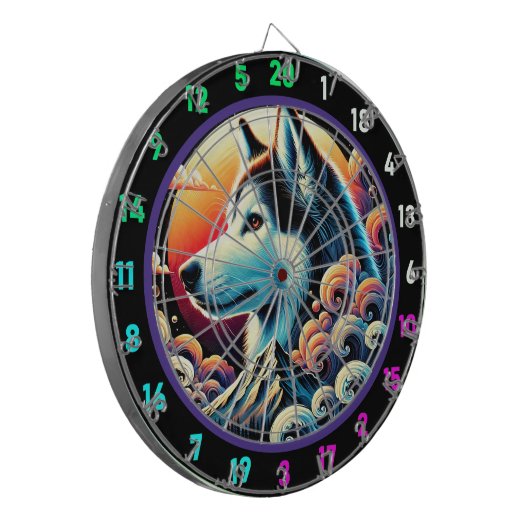 Husky Twilight Mountain Wall Design Dartscheibe (Vorderseite Links)