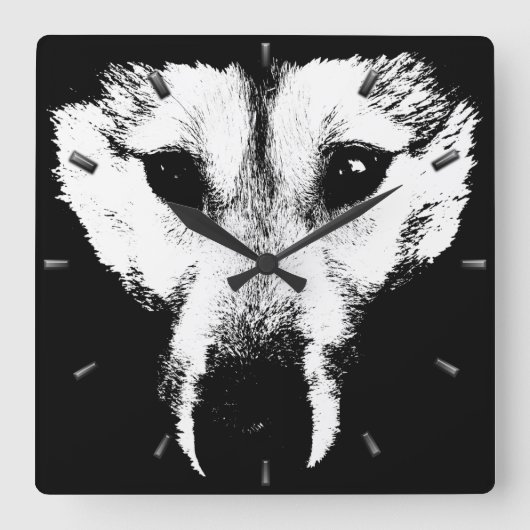 Husky-Uhr gibt Decke-Wolf-Pupenwall-Uhr Quadratische Wanduhr (Vorderseite)