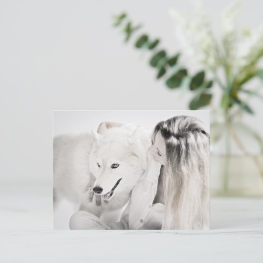 Husky und Mädchen Postkarte (Stehend Vorderseite)