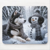 Husky und Schneemann im Winterwald Mousepad (Vorne)