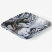 Husky und Schneemann im Winterwald Pappteller (Gewinkelt)