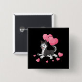 Husky Valentinstag Holding Balloon Herzgeschenk Button (Vorne & Hinten)