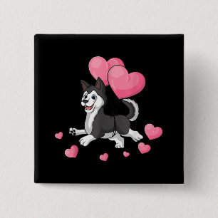 Husky Valentinstag Holding Balloon Herzgeschenk Button