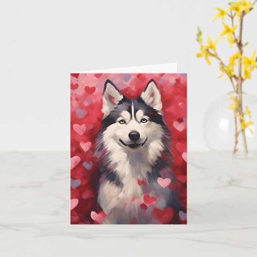 Husky Valentinstag Karte (Gelbe Blume)