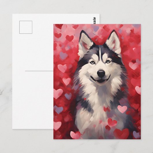 Husky Valentinstag Postkarte (Vorne/Hinten)