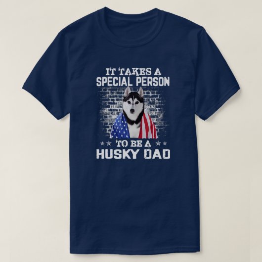 Husky-Vater mit dem stolzen amerikanischen Flaggen T-Shirt (Design vorne)