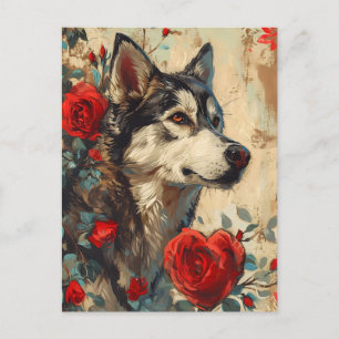Husky Vintage Valentinstag  Postkarte