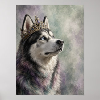 Husky-Wandkunst — Regales Porträt mit goldener Kro Poster