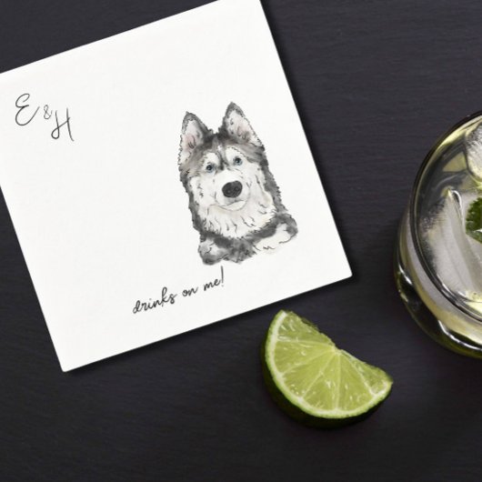 Husky Wassercolor Wedding Cocktail Napkins Serviette