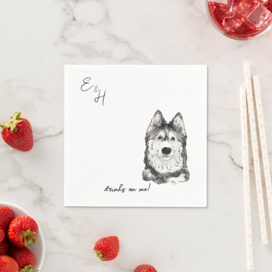 Husky Wassercolor Wedding Cocktail Napkins Serviette (Beispiel)