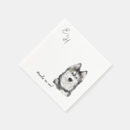 Husky Wassercolor Wedding Cocktail Napkins Serviette (Ecke)
