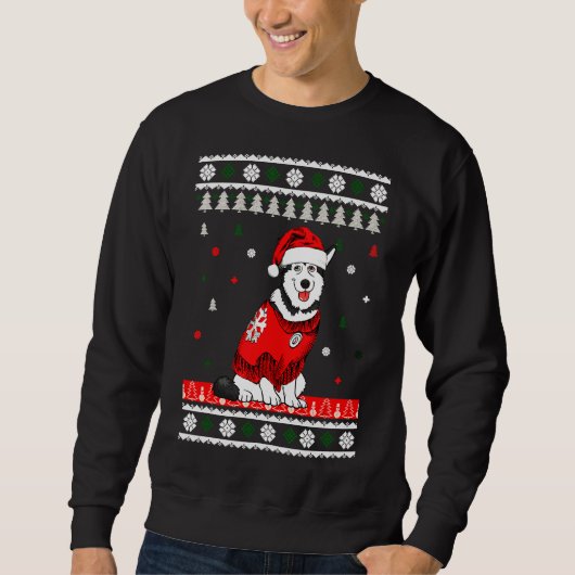 Husky Wearing Weihnachtsmannmütze Tree Sweatshirt (Vorderseite)