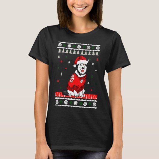 Husky Wearing Weihnachtsmannmütze Tree T-Shirt (Vorderseite)