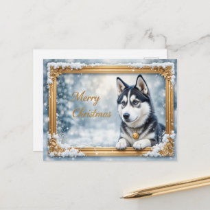 Husky-Weihnachten-Winter-Hund-Schnee-Rahmen Feiertagspostkarte