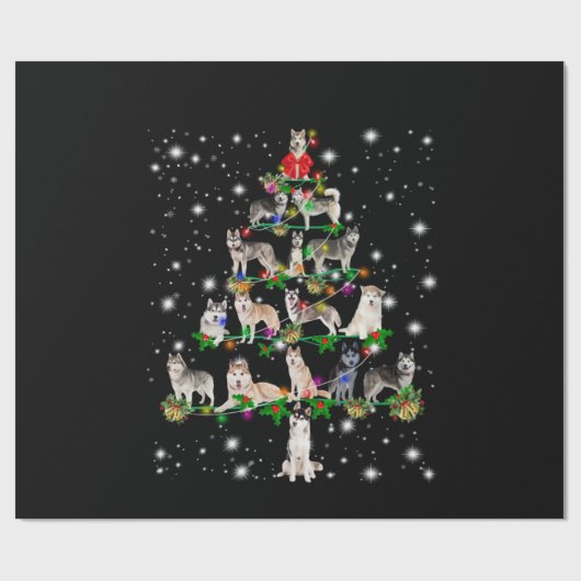 Husky Weihnachtsbaum, gedeckt von Blitzlicht Geschenkpapier (Flach)