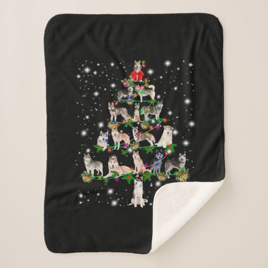Husky Weihnachtsbaum, gedeckt von Blitzlicht Sherpadecke (Vorderseite)