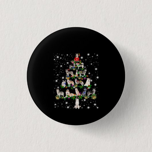 Husky Weihnachtsbaum mit leuchtendem Licht bedeckt Button (Vorderseite)