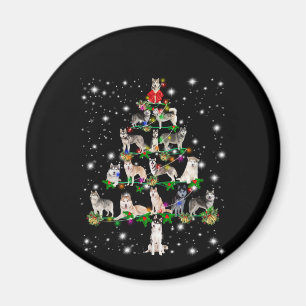 Husky Weihnachtsbaum mit leuchtendem Licht bedeckt Magnet