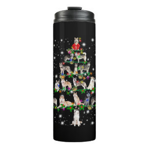 Husky Weihnachtsbaum mit leuchtendem Licht bedeckt Thermosbecher