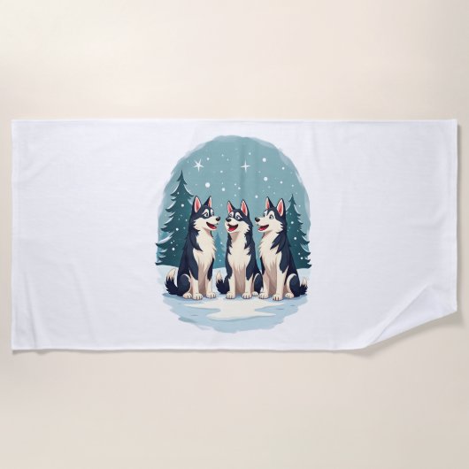 Husky Weihnachtschor Strandtuch (Vorderseite)