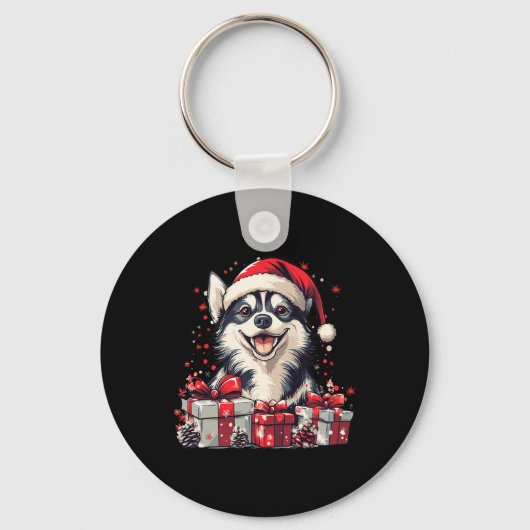 Husky Weihnachtsmannmütze Weihnachten Weihnachten Schlüsselanhänger (Vorderseite)