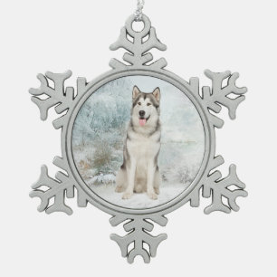 Husky Weihnachtsschmuck Schneeflocken Zinn-Ornament