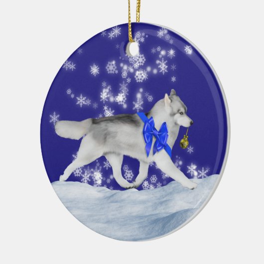 Husky-Weihnachtsverzierung Keramik Ornament (Links)