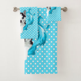 Husky Welpe blau Herz Punkte Jungen Badhandtuch Set