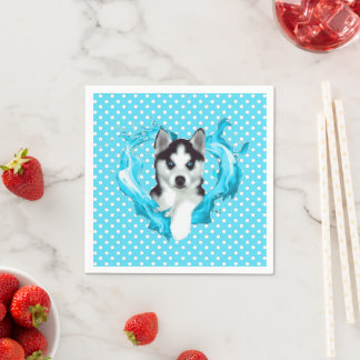 Husky Welpe blau Herz Punkte Serviette