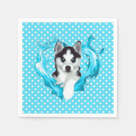 Husky Welpe blau Herz Punkte Serviette