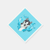 Husky Welpe blau Herz Punkte Serviette (Ecke)