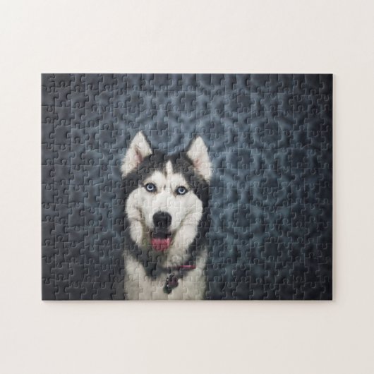 Husky Welpe Pop mit dunklem Background Puzzle (Horizontal)