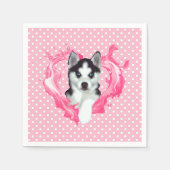 Husky Welpe rosa Herz Punkte Serviette (Vorderseite)