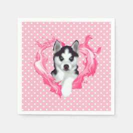Husky Welpe rosa Herz Punkte Serviette