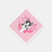 Husky Welpe rosa Herz Punkte Serviette (Ecke)