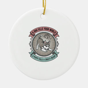 Husky-Welpen-Shirt Vintage-Gravur Kinder bester Fr Keramik Ornament