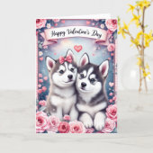 Husky-Welpen Valentinstag-Grußkarte Karte (Gelbe Blume)