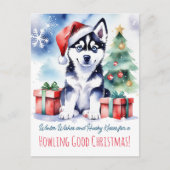 Husky Welpen Weihnachtsgrüße Hunde Menschen Postkarte (Vorderseite)