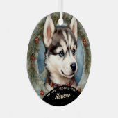 Husky Welppy First Christmas Metal Ornament (Vorderseite Rechts)
