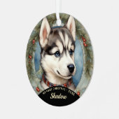 Husky Welppy First Christmas Metal Ornament (Vorderseite links)