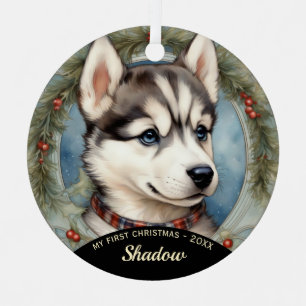 Husky Welppy First Christmas Metal Ornament Aus Metall
