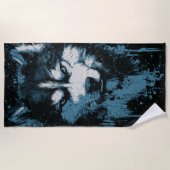 Husky Wolf Grunge Head Strandtuch (Vorderseite)