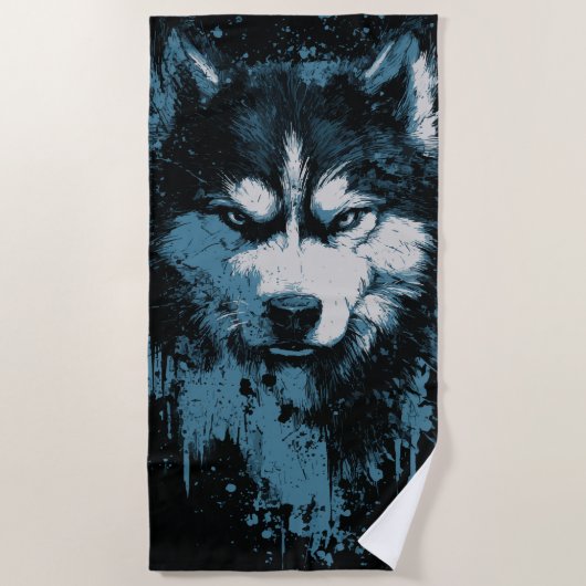 Husky-Wolf-Grunge-Kopf Strandtuch (Vorderseite)