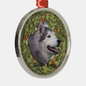 Husky Wreath Silbernes Ornament (Rechts)