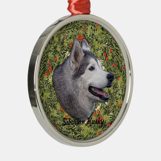 Husky Wreath Silbernes Ornament (Rechts)