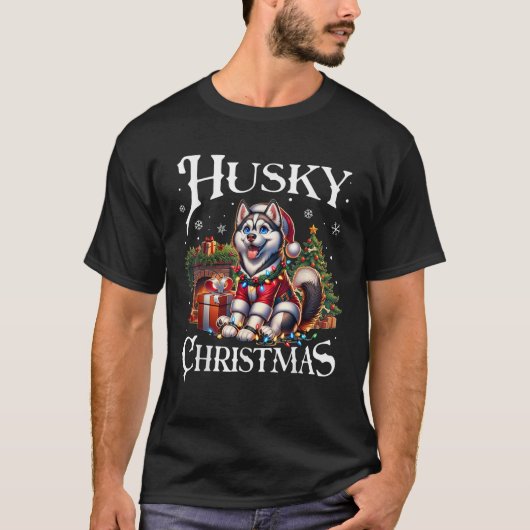Husky Xmas Unisex Erwachsene Schwarzer Kurzschlauc T-Shirt (Vorderseite)