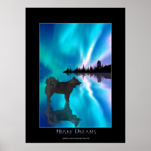 Husky & Yukon Wilderness Aurora Fantasy Art Poster